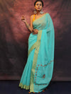 Banarasee Chanderi Cotton Hand-Embroidered Saree-Blue