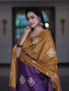 Pure Handloom Khadi Cotton Hand-Dyed Batik Pattern Salwar Kameez Dupatta Set-Violet & Mustard Yellow