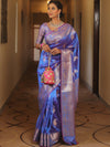 Banarasee Handwoven Dual Tone Semi Silk Saree With Zari Buti-Blue