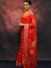 Banarasee Organza Mix Saree With Silver Zari Work-Orange