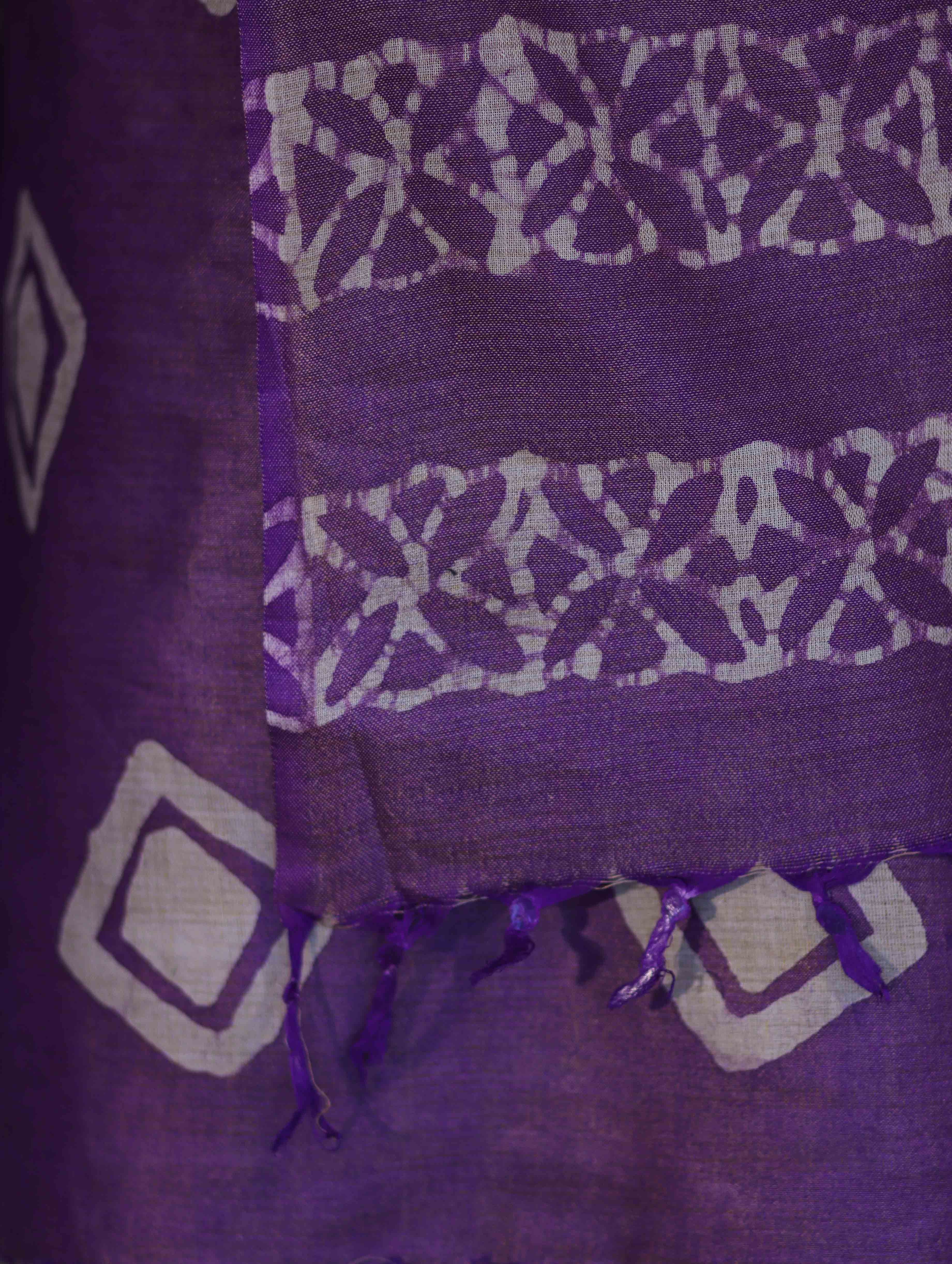 Pure Handloom Khadi Cotton Hand-Dyed Batik Pattern Salwar Kameez Dupatta Set-Violet & Mustard Yellow