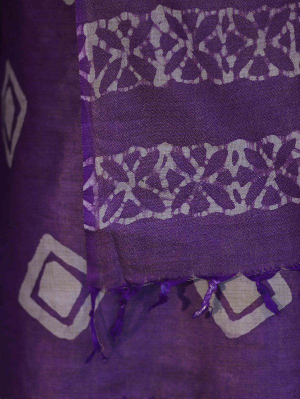 Pure Handloom Khadi Cotton Hand-Dyed Batik Pattern Salwar Kameez Dupatta Set-Violet & Mustard Yellow