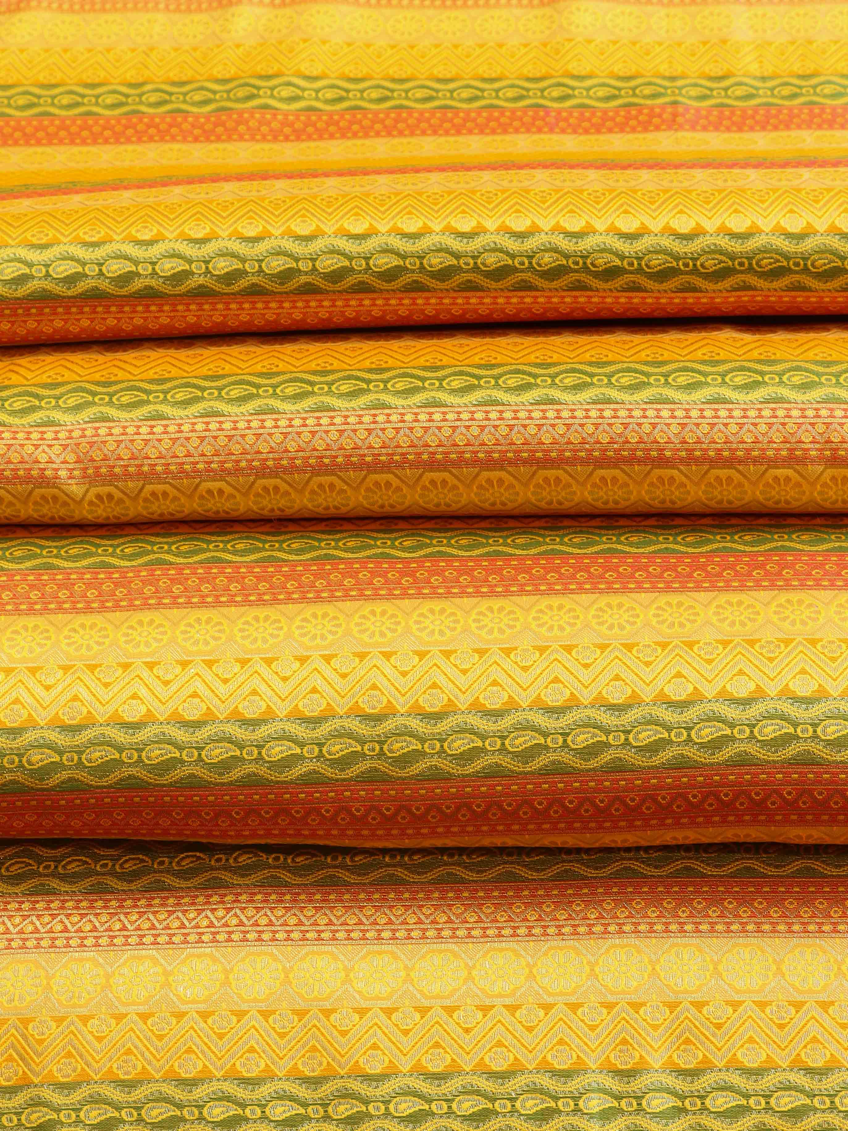 Banarasee Satin Brocade Stripes Design Fabric-Multicolor