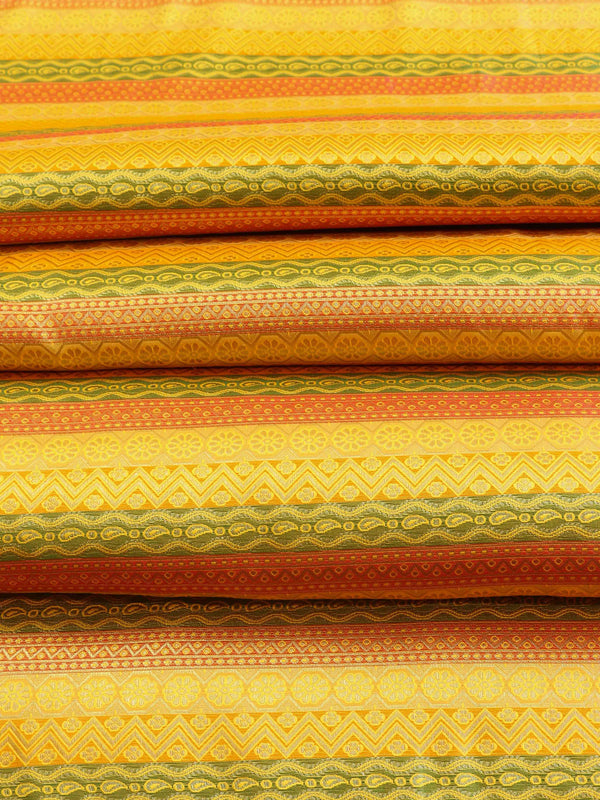 Banarasee Satin Brocade Stripes Design Fabric-Multicolor