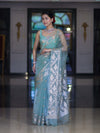Banarasee Organza Mix Saree With Zari Work & Border-Dusty Green