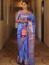 Banarasee Handwoven Dual Tone Semi Silk Saree With Zari Buti-Blue