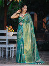 Bhagalpur Handloom Linen Tissue Batik Pattern Saree-Green