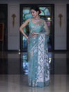 Banarasee Organza Mix Saree With Zari Work & Border-Dusty Green