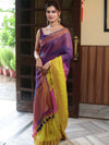 Banarasee Handloom Pure Linen Shine Saree-Multicolor