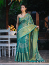 Bhagalpur Handloom Linen Tissue Batik Pattern Saree-Green