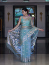 Banarasee Organza Mix Saree With Zari Work & Border-Dusty Green