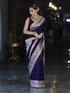 Banarasee Handloom Mashru Silk Saree With Buti Design Zari Border & Lace-Violet