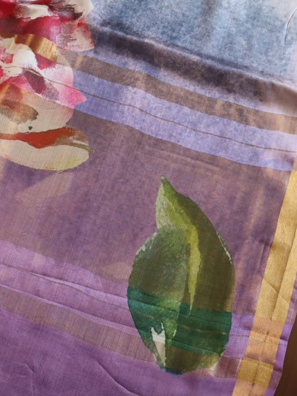 Banarasee Pure Tussar Silk Saree With Digital Print & Zari Border-Purple