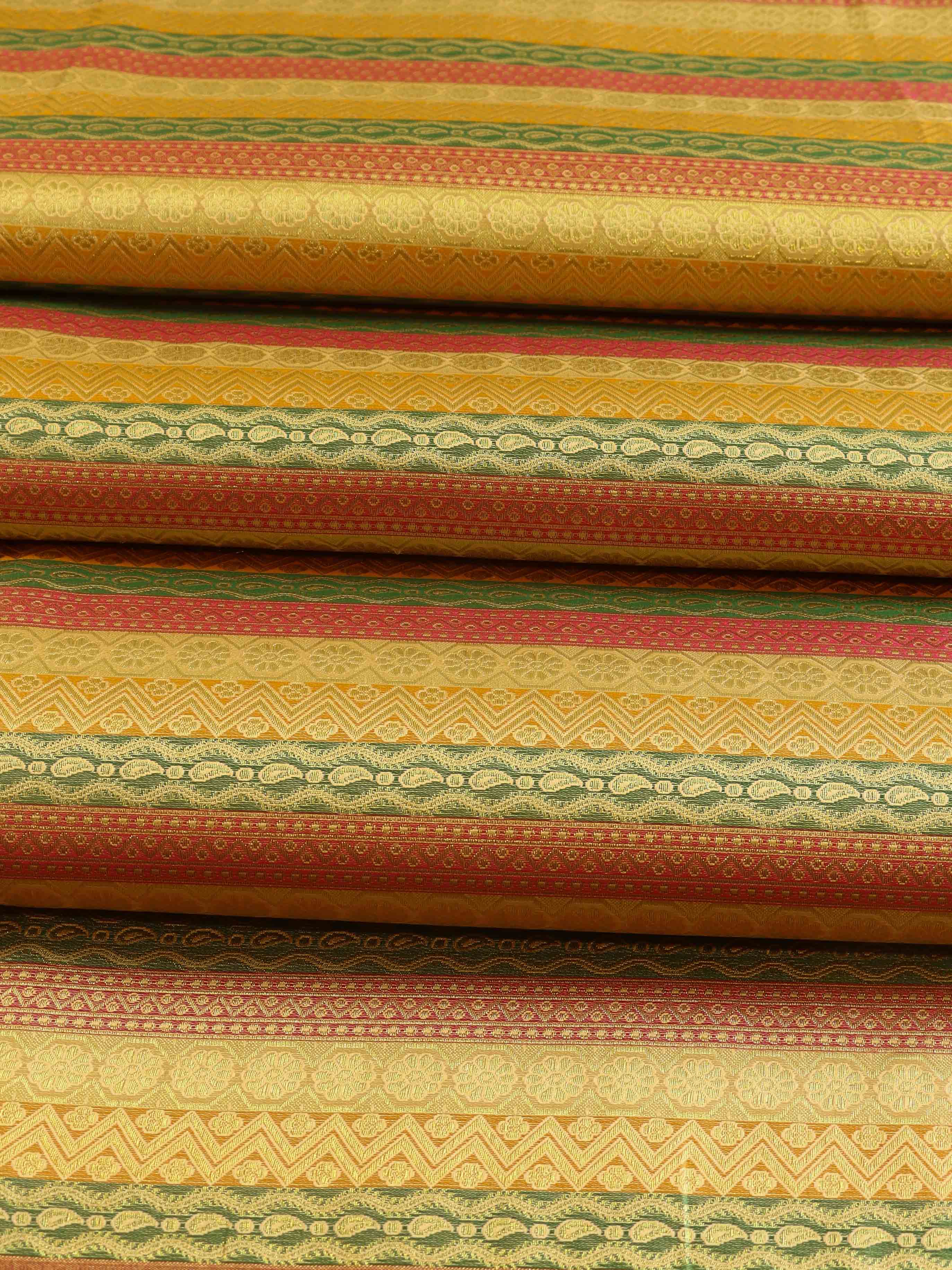 Banarasee Satin Brocade Stripes Design Fabric-Multicolor