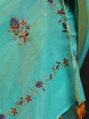 Banarasee Chanderi Cotton Hand-Embroidered Saree-Blue