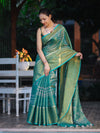Bhagalpur Handloom Linen Tissue Batik Pattern Saree-Green