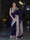 Banarasee Handloom Mashru Silk Saree With Buti Design Zari Border & Lace-Violet