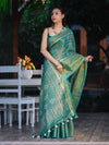 Bhagalpur Handloom Linen Tissue Batik Pattern Saree-Green