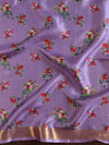 Banarasee Pure Tussar Silk Saree With Digital Print & Zari Border-Purple