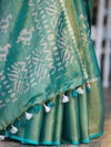 Bhagalpur Handloom Linen Tissue Batik Pattern Saree-Green