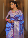 Banarasee Handwoven Dual Tone Semi Silk Saree With Zari Buti-Blue