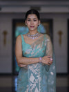 Banarasee Organza Mix Saree With Zari Work & Border-Dusty Green