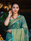 Bhagalpur Handloom Linen Tissue Batik Pattern Saree-Green