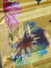 Banarasee Pure Tussar Silk Saree With Digital Print & Zari Border-Yellow