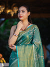 Bhagalpur Handloom Linen Tissue Batik Pattern Saree-Green