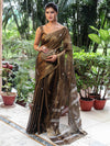 Banarasee Linen Tissue Metallic Shine Saree With Embroidered Buta-Black (Gold Tone)