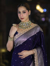 Banarasee Handloom Mashru Silk Saree With Buti Design Zari Border & Lace-Violet