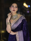 Banarasee Handloom Mashru Silk Saree With Buti Design Zari Border & Lace-Violet