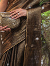 Banarasee Linen Tissue Metallic Shine Saree With Embroidered Buta-Black (Gold Tone)