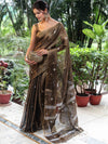 Banarasee Linen Tissue Metallic Shine Saree With Embroidered Buta-Black (Gold Tone)