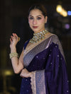 Banarasee Handloom Mashru Silk Saree With Buti Design Zari Border & Lace-Violet