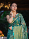 Bhagalpur Handloom Linen Tissue Batik Pattern Saree-Green