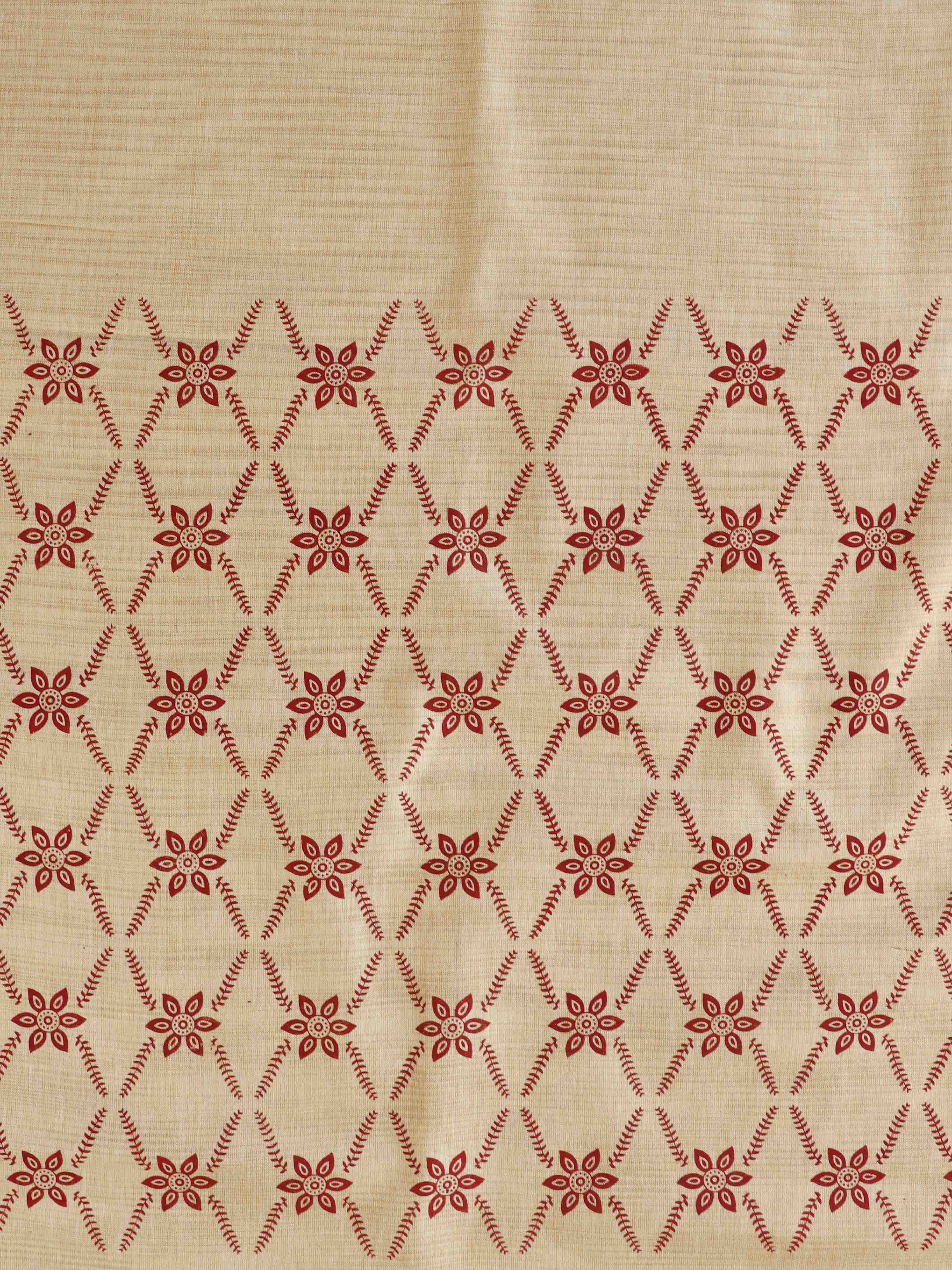Handloom Block Printed Khadi Cotton Salwar Kameez Dupatta Set-Beige