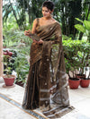 Banarasee Linen Tissue Metallic Shine Saree With Embroidered Buta-Black (Gold Tone)