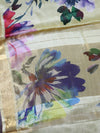 Banarasee Tussar Silk Saree With Digital Print & Zari Border-Pastel Yellow