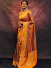 Banarasee Semi Silk Zari Buti Saree With Contrast Border-Brown & Yellow