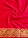 Banarasee Handwoven Semi-Katan Tanchoi Weaving Floral Border Saree-Red