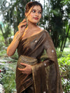 Banarasee Linen Tissue Metallic Shine Saree With Embroidered Buta-Black (Gold Tone)