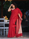 Banarasee Handloom Plain Cotton Silk Saree With Contrast Pallu-Red