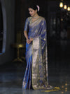 Banarasee Handloom Dual Tone Semi Silk Saree With Zari Buta Design & Floral Border-Blue