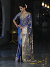 Banarasee Handloom Dual Tone Semi Silk Saree With Zari Buta Design & Floral Border-Blue