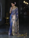 Banarasee Handloom Dual Tone Semi Silk Saree With Zari Buta Design & Floral Border-Blue