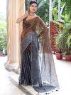 Banarasee Linen Tissue Metallic Shine Saree-Grey & Gold