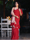 Banarasee Handloom Plain Cotton Silk Saree With Contrast Pallu-Red
