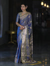 Banarasee Handloom Dual Tone Semi Silk Saree With Zari Buta Design & Floral Border-Blue