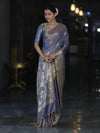 Banarasee Handloom Dual Tone Semi Silk Saree With Zari Buta Design & Floral Border-Blue
